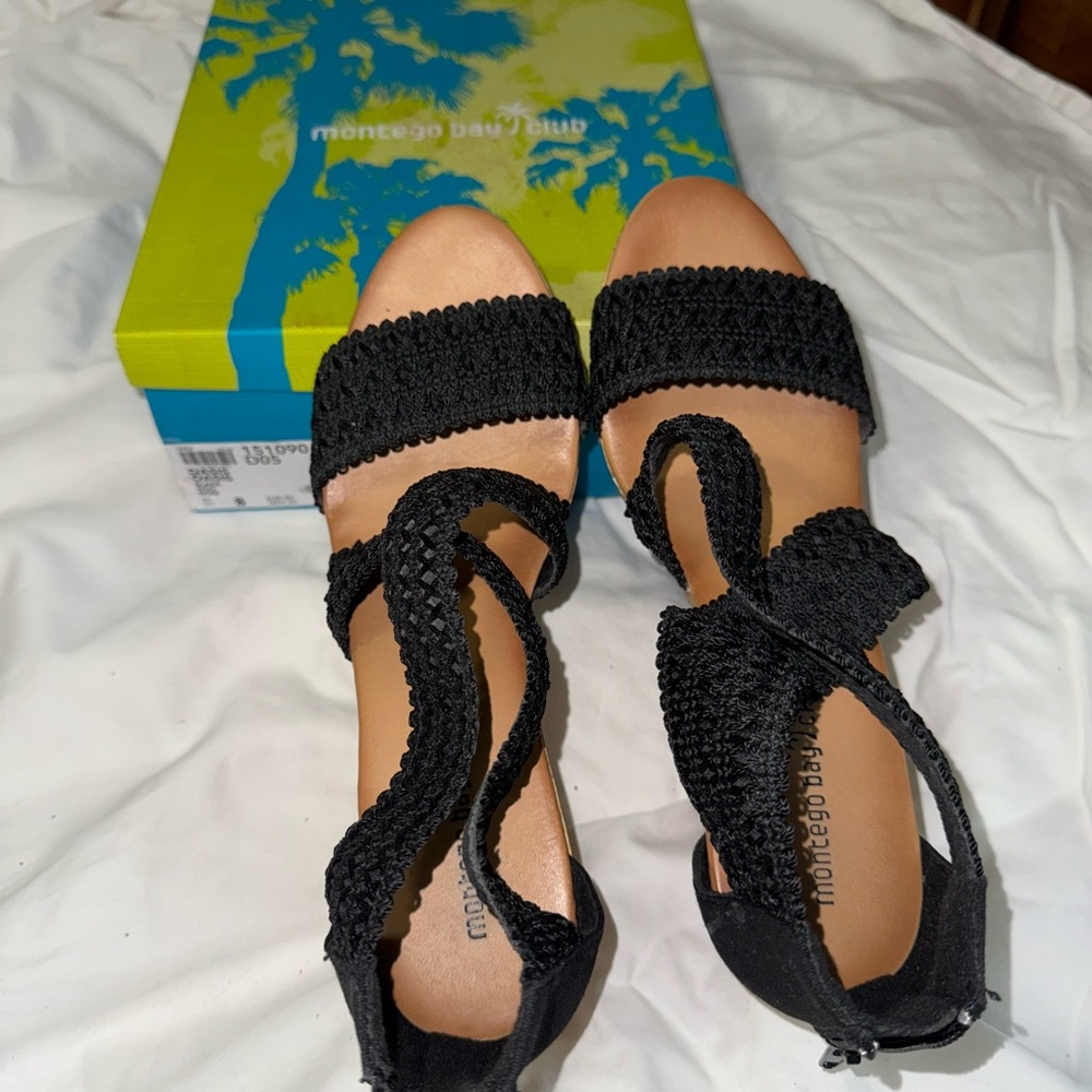 Montego Bay Club Black Wedge Sandals – Women’s Size 8 Casual Platform Shoes